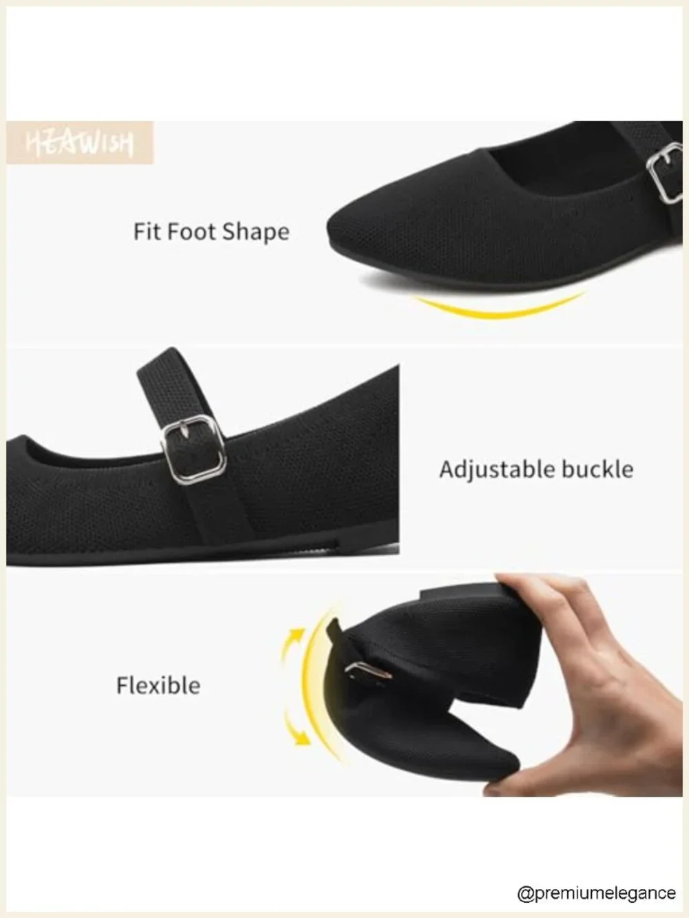 Women's Ballet Flat Slip On Mary Janes Breathable Knit Pointed Toe Buckle Strap